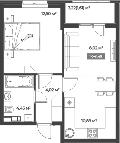 Планировка — Соловей, 1-комн., 40 м²