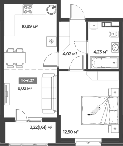 Планировка — Соловей, 1-комн., 40 м²