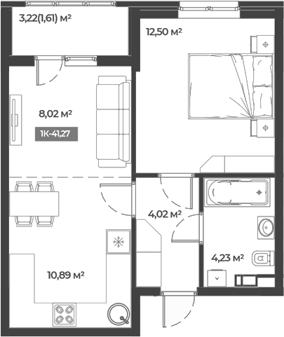 Планировка — Соловей, 1-комн., 40 м²