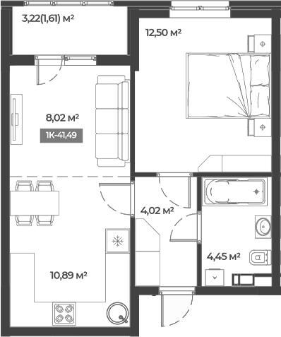 Планировка — Соловей, 1-комн., 40 м²