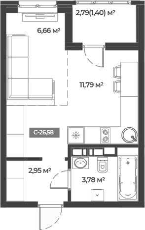 Планировка — Соловей, Студия, 25 м²