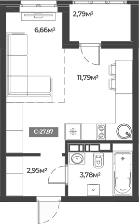 Планировка — Соловей, Студия, 26 м²