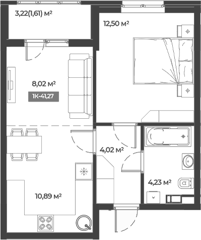 Планировка — Соловей, 1-комн., 40 м²