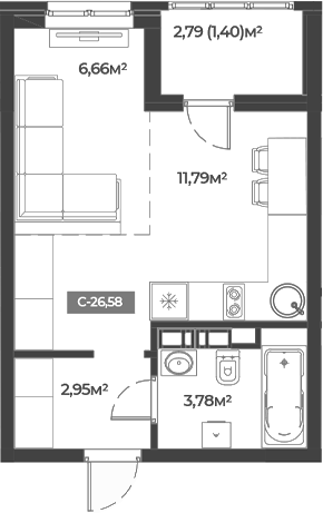 Планировка — Соловей, Студия, 25 м²