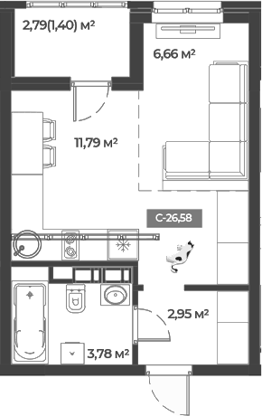 Планировка — Соловей, Студия, 25 м²