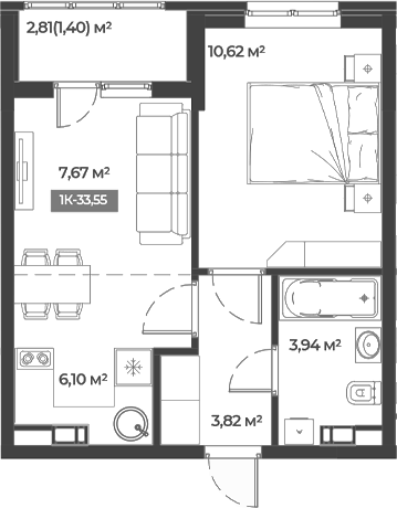 Планировка — Соловей, 1-комн., 32 м²