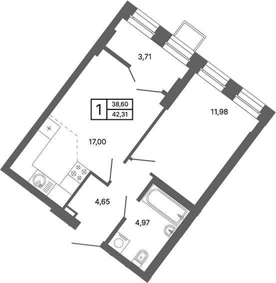 Планировка — Компаунд Проспект Мира, 2-комн., 42 м²