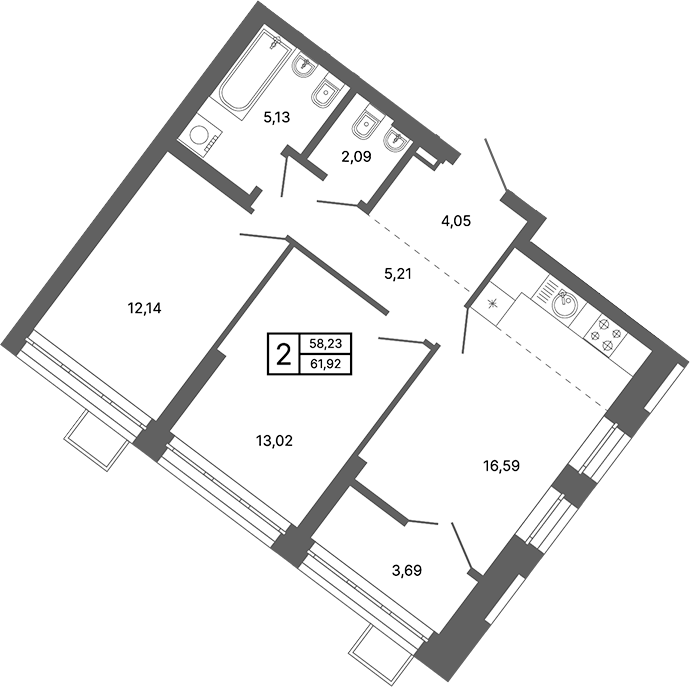Планировка — Компаунд Проспект Мира, 3-комн., 62 м²
