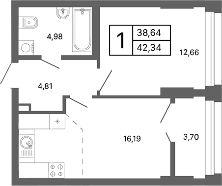 Планировка — Компаунд Проспект Мира, 2-комн., 42 м²