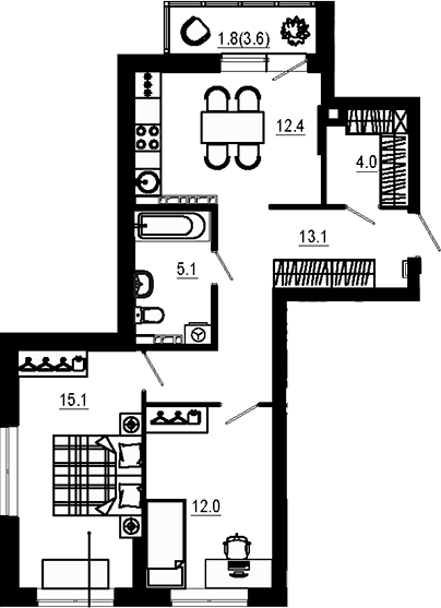 Планировка — Estelle, 2-комн., 62 м²