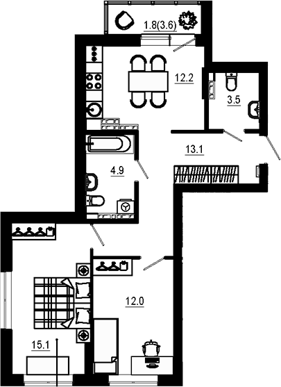 Планировка — Estelle, 2-комн., 61 м²