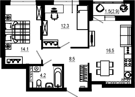 Планировка — Estelle, 2-комн., 56 м²