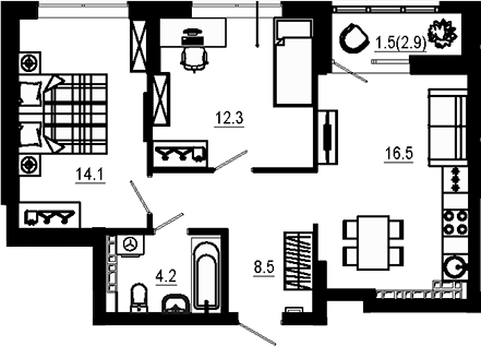 Планировка — Estelle, 2-комн., 56 м²