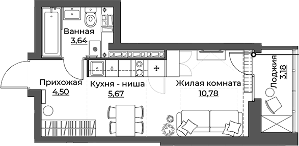 Планировка — Викулов, Студия, 25 м²