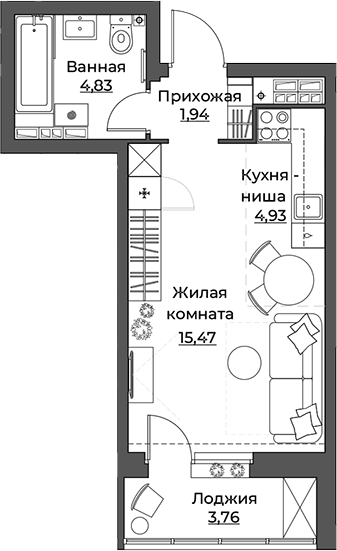 Планировка — Викулов, Студия, 27 м²