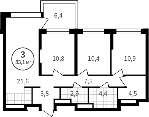Планировка — Астон.Сезоны, 3-комн., 75 м²
