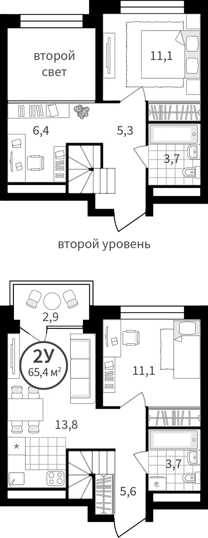 Планировка — Астон.Сезоны, 2-комн., 60 м²