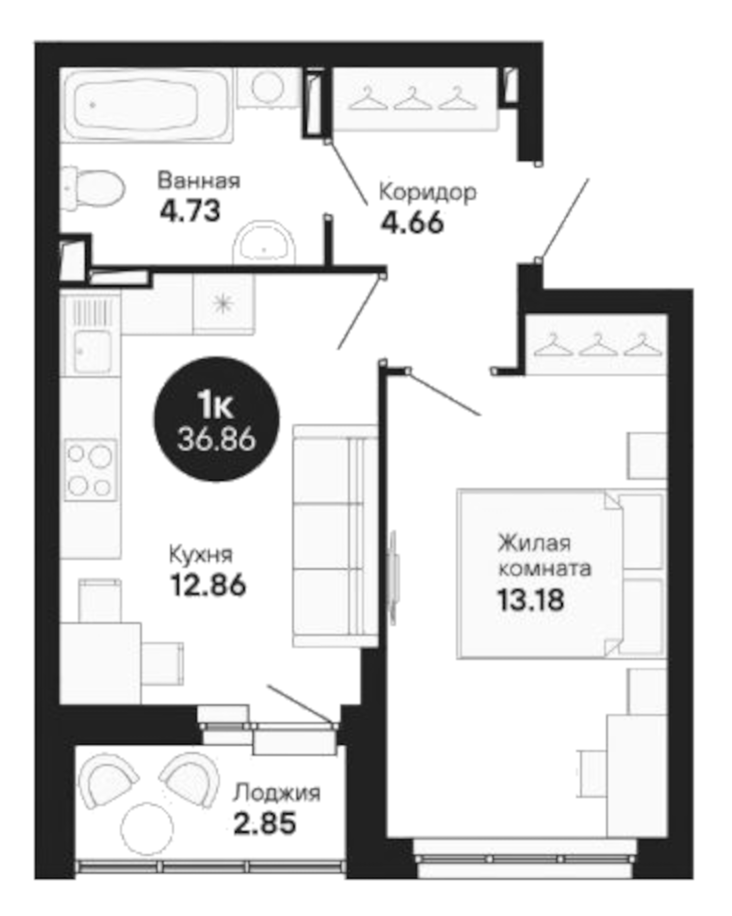 Планировка — Мохито, 1-комн., 35 м²
