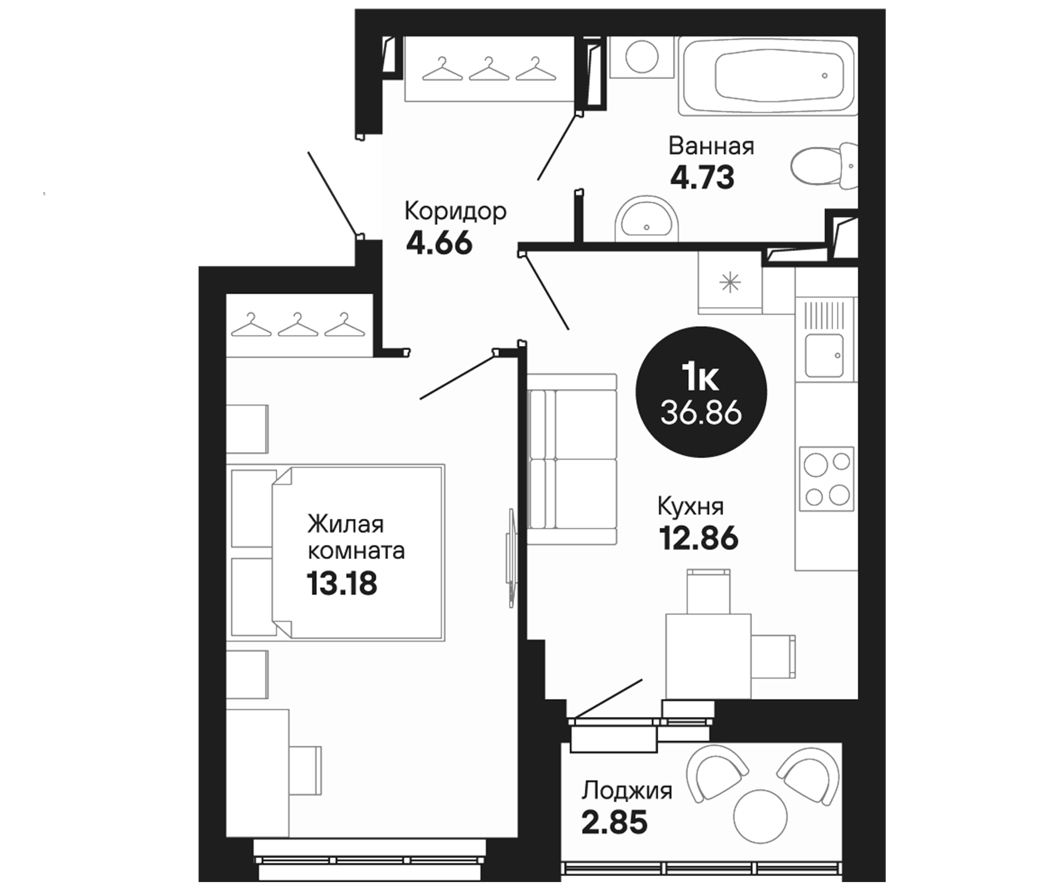 Планировка — Мохито, 1-комн., 35 м²