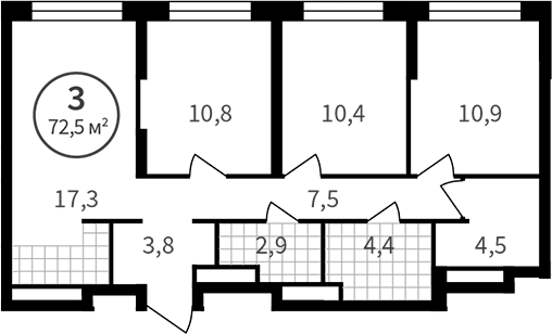 Планировка — Астон.Сезоны, 3-комн., 72 м²
