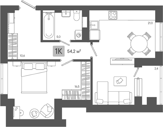 Планировка — Жилой район ZORI, 2-комн., 52 м²