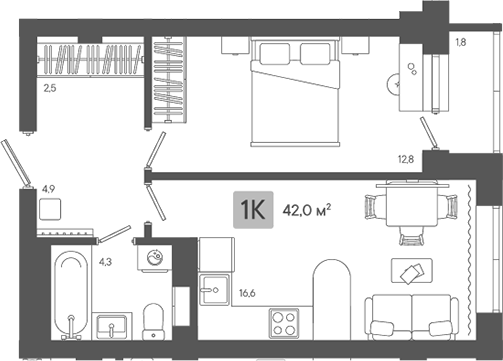 Планировка — Жилой район ZORI, 2-комн., 41 м²