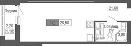 Планировка — Башня времени, Студия, 25 м²