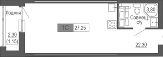 Планировка — Башня времени, Студия, 26 м²