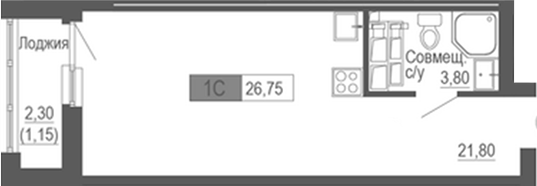 Планировка — Башня времени, Студия, 26 м²