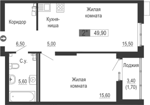Планировка — Тактика, 2-комн., 48 м²