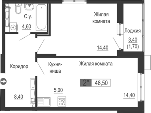 Планировка — Тактика, 2-комн., 47 м²