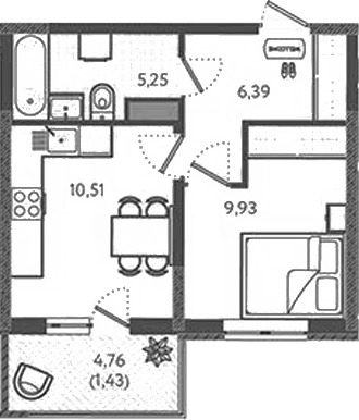 Планировка — Теплые края, 1-комн., 32 м²