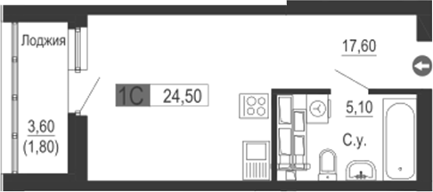 Планировка — Тактика, Студия, 23 м²