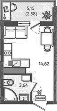 Планировка — Теплые края, Студия, 18 м²