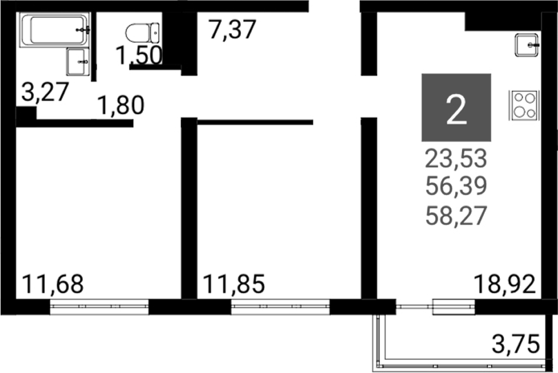 Планировка — Горгиппия Морская. ОБД-Инвест, 2-комн., 55 м²