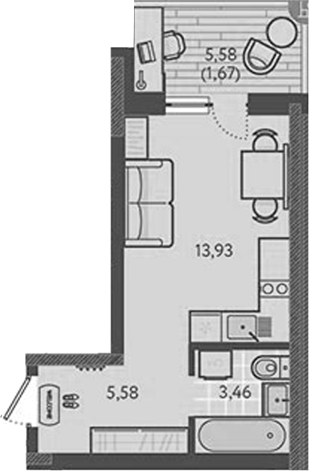 Планировка — Теплые края, Студия, 23 м²