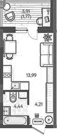 Планировка — Теплые края, Студия, 23 м²