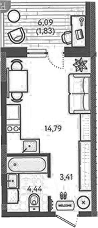 Планировка — Теплые края, Студия, 23 м²