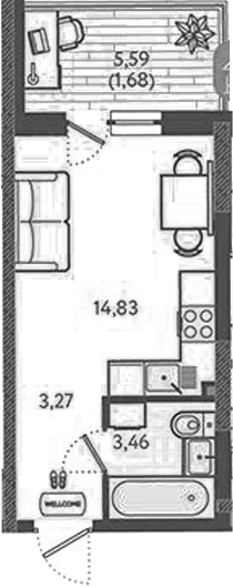 Планировка — Теплые края, Студия, 22 м²