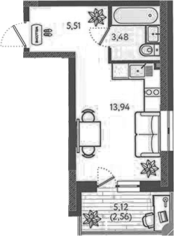 Планировка — Теплые края, Студия, 21 м²