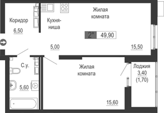 Планировка — Тактика, 2-комн., 48 м²