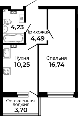 Планировка — Есенин, 1-комн., 36 м²