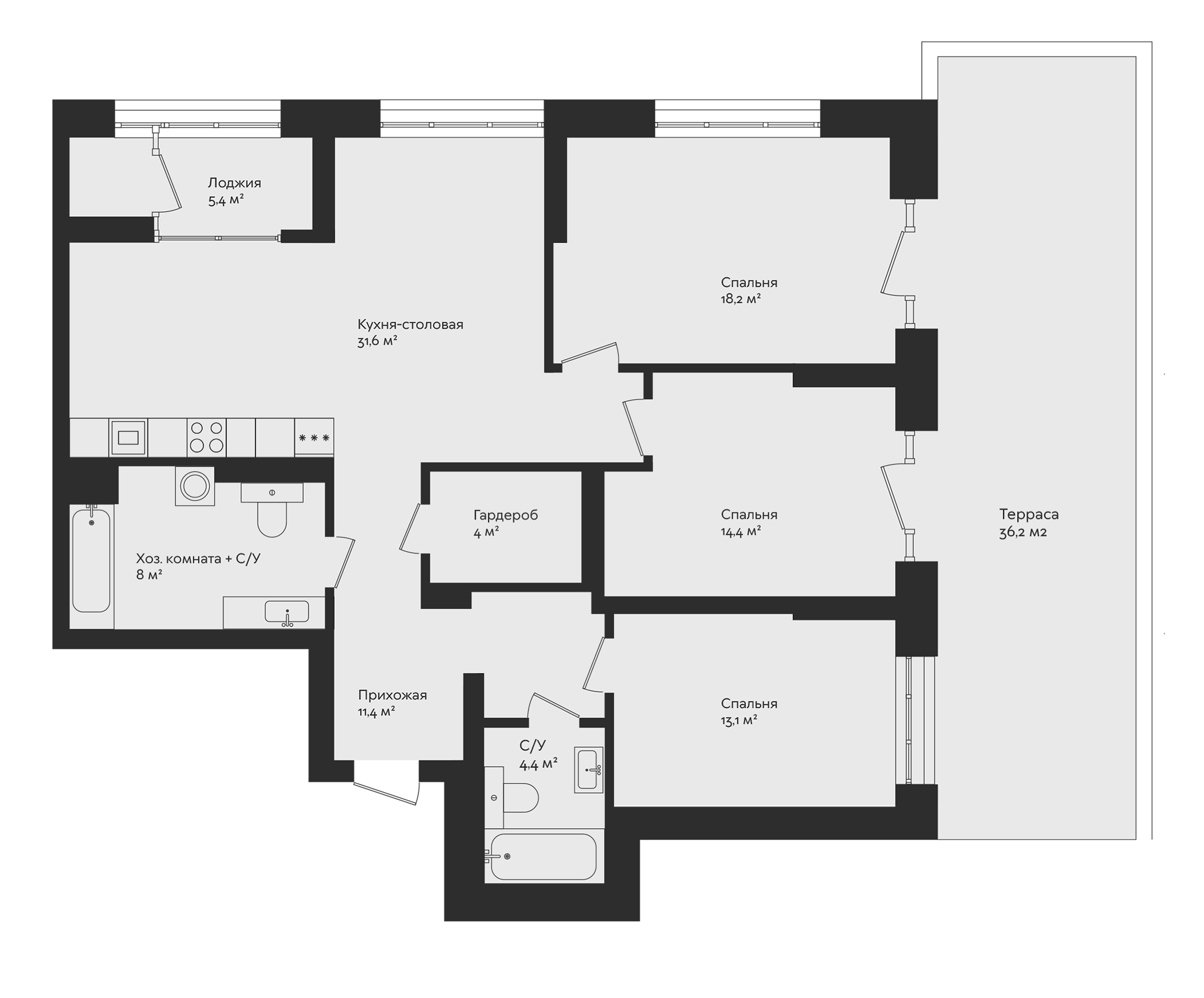 Планировка — Отдельный, 5, 3-комн., 105 м²