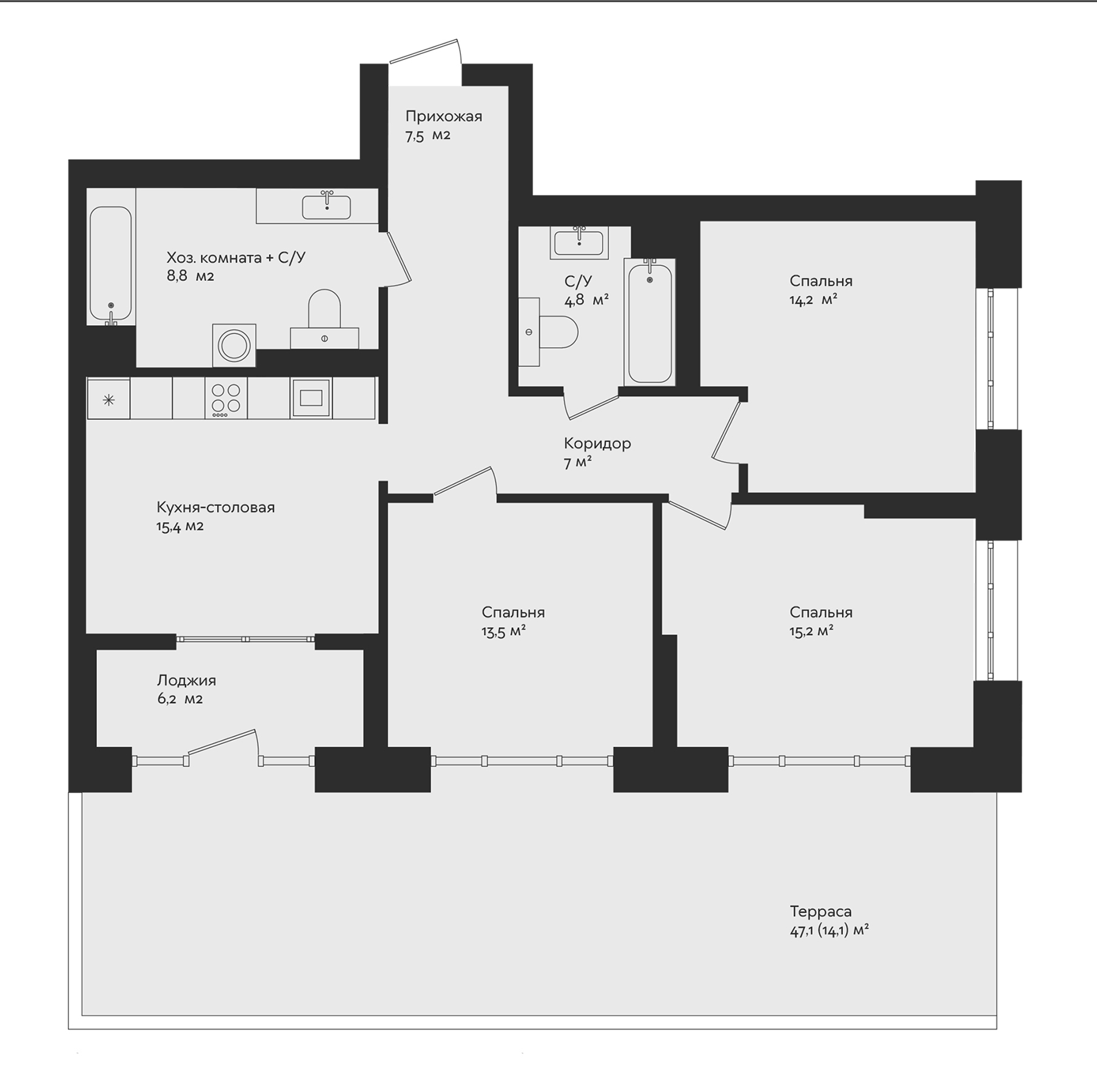 Планировка — Отдельный, 5, 3-комн., 86 м²