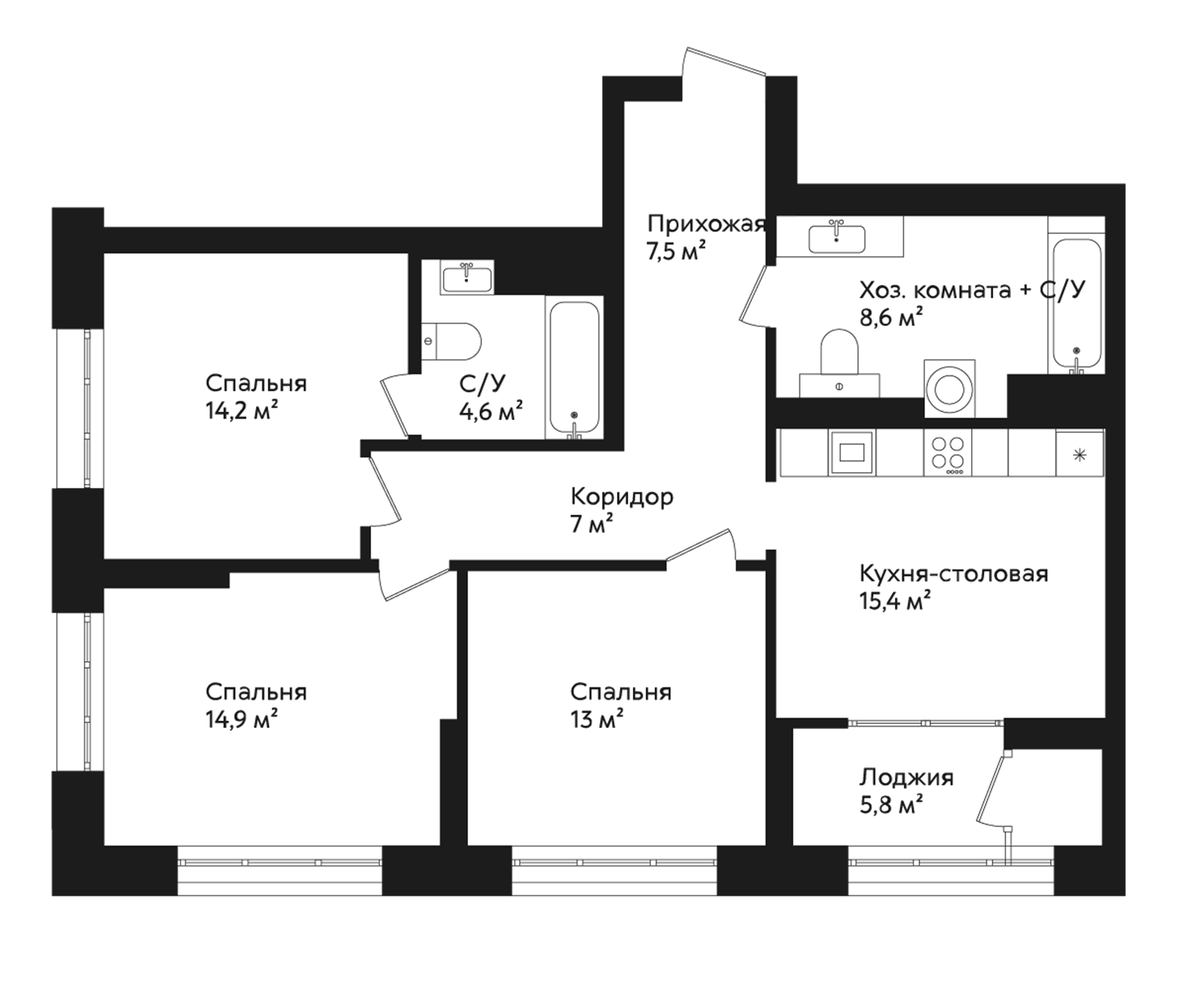 Планировка — Отдельный, 5, 3-комн., 85 м²