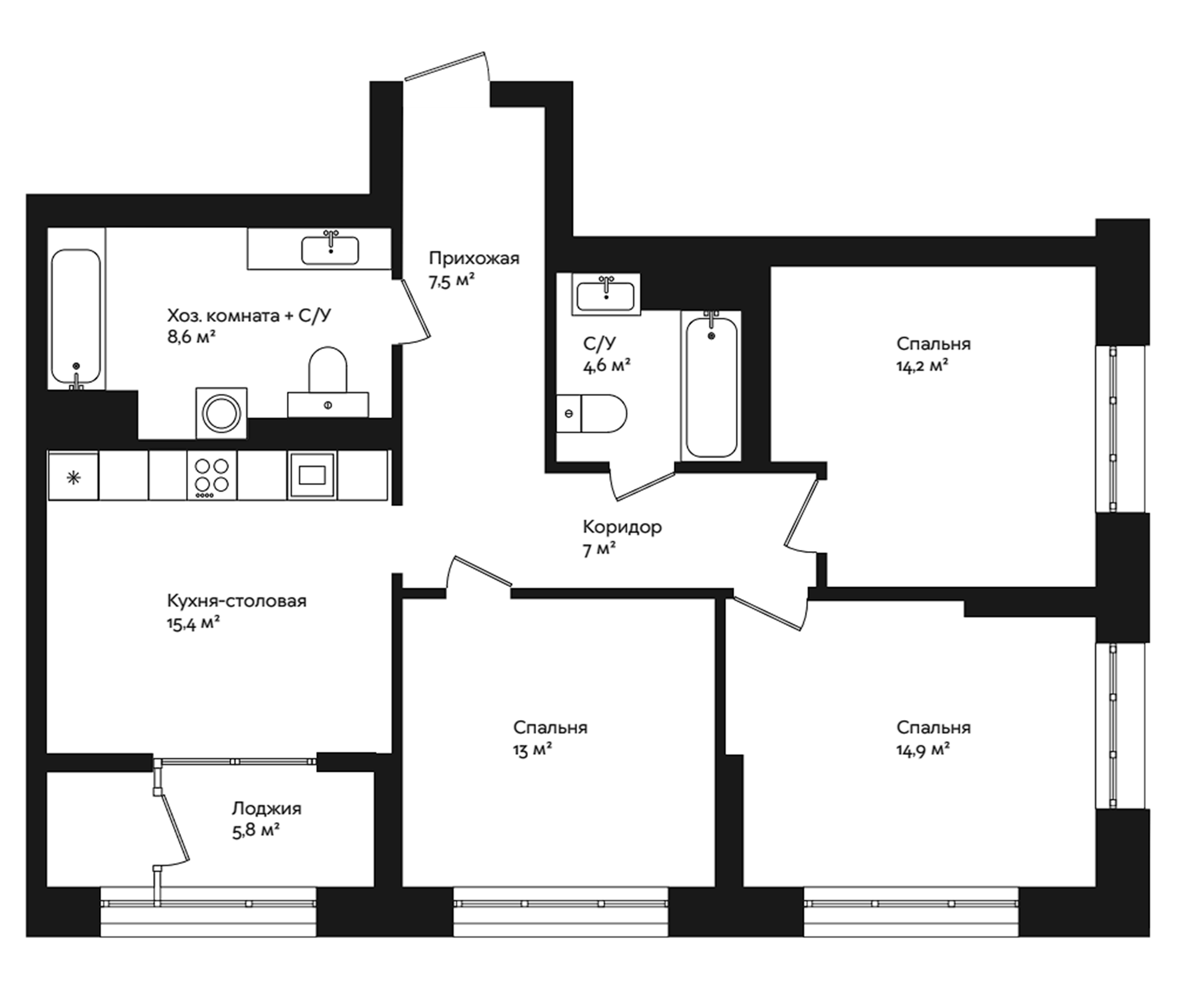 Планировка — Отдельный, 5, 3-комн., 85 м²