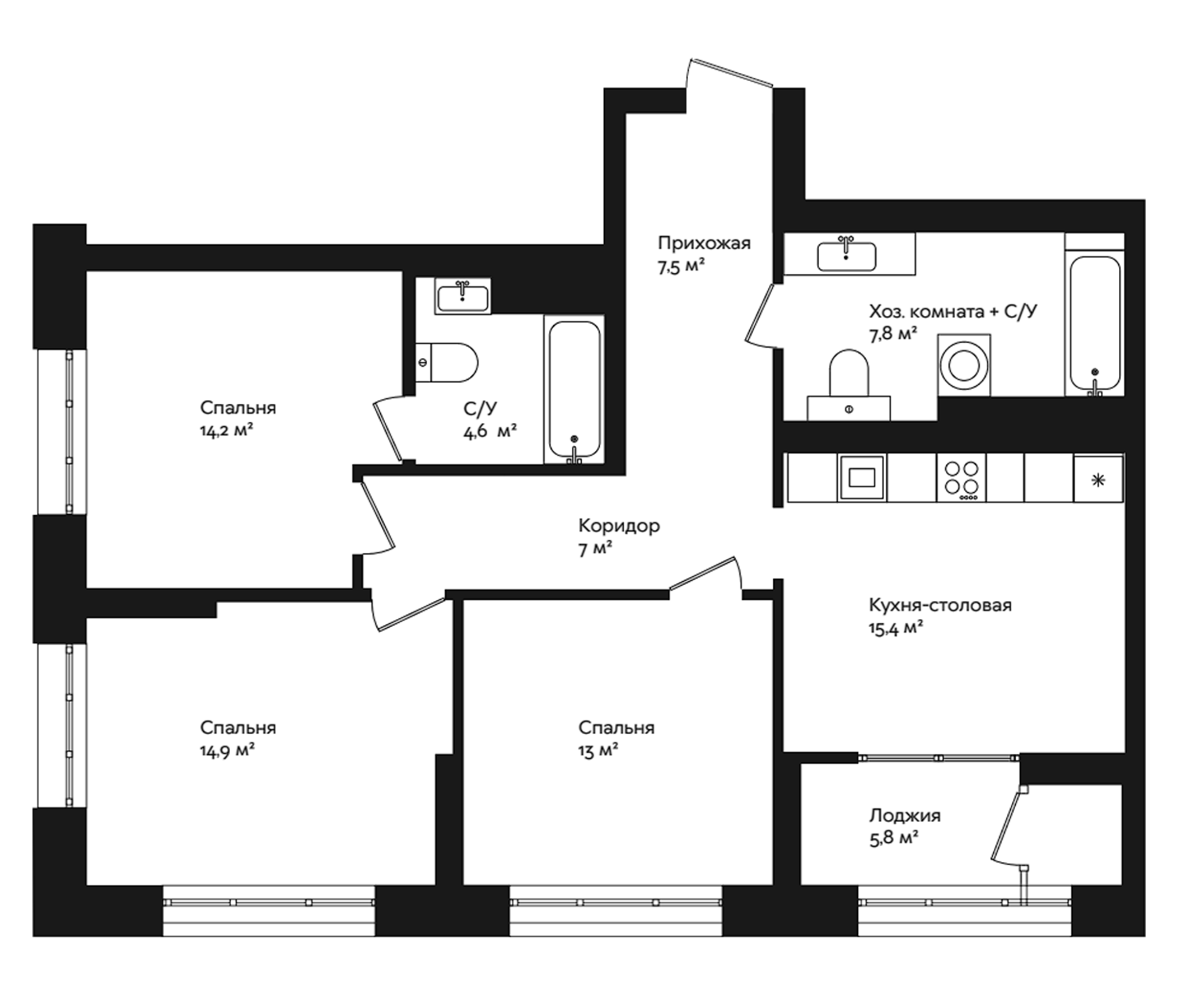 Планировка — Отдельный, 5, 3-комн., 84 м²