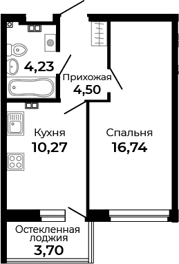 Планировка — Есенин, 1-комн., 36 м²