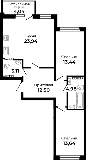 Планировка — Есенин, 2-комн., 72 м²