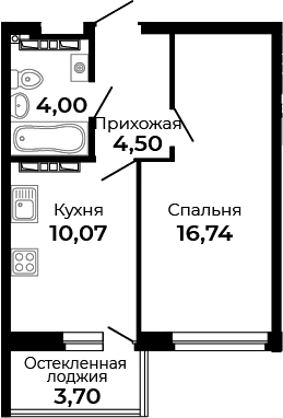 Планировка — Есенин, 1-комн., 35 м²